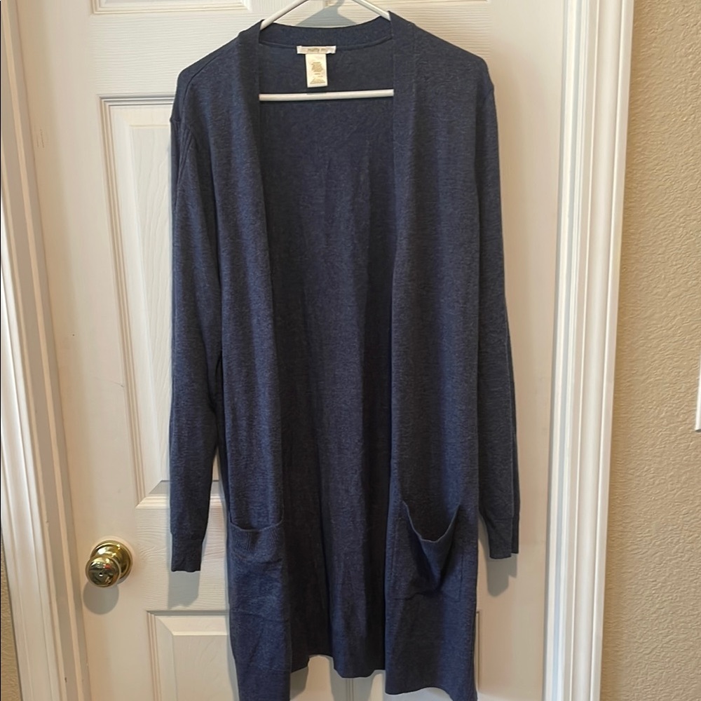 Matty M Navy Open-Front Long Cardigan Sweater